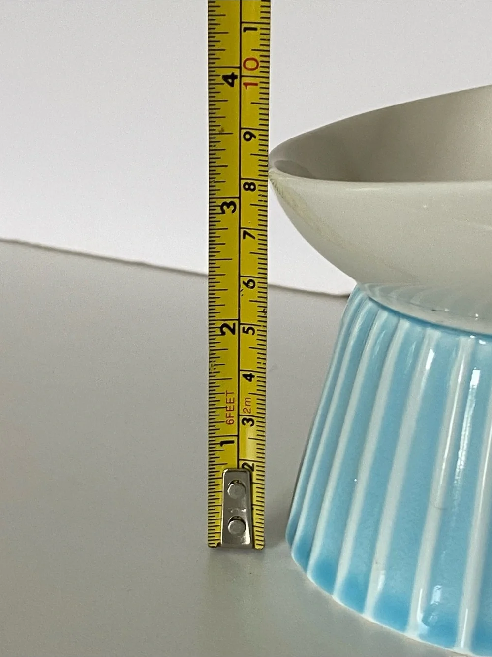 Raised Cat Food Bowl Pedestal Face Ears White Aqua Porcelain Water Dish Ceramic